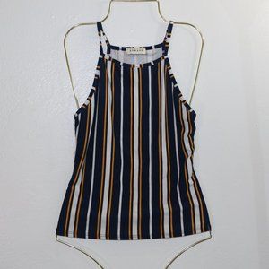 Beware High Neck Spaghetti Strap Tank Top - Vertical Stripes, Size Small
